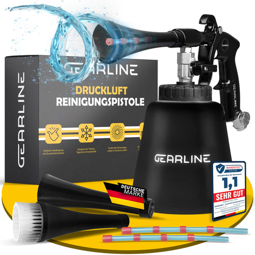 GEARLINE Druckluft-Reinigungspistole DR001 Set mit Wirbelstrahl, mit Wassertank und Düsenaufsätzen
