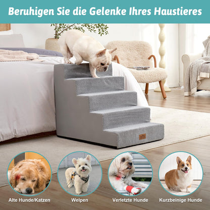 COZY KISS Hundetreppe für kleine Hunde – 5 Stufen, Grau, 60cm Hoch