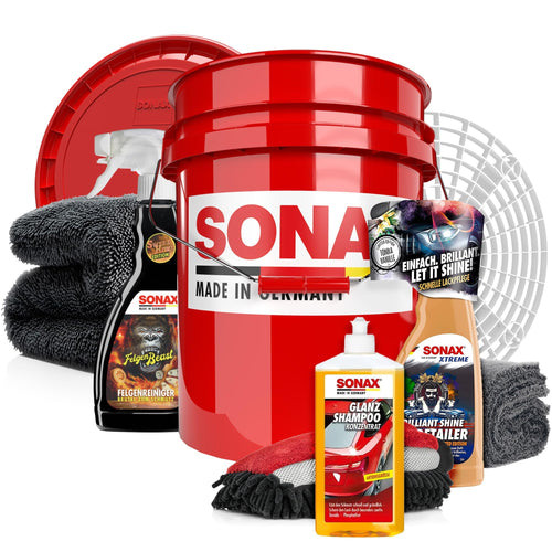 SONAX Autowäscheset – Glanzshampoo, Wascheimer & Waschhandschuh
