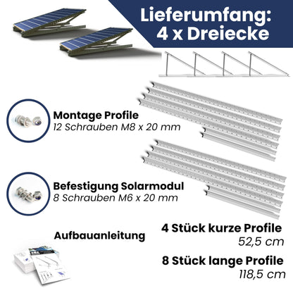 Drei Eichen Balkonkraftwerk Halterung 4x Set – 118cm Alu Profil