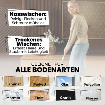 ALANBERG Wischmopp Set mit Eimer Gen 2, 360°-Flachwischer, weiss