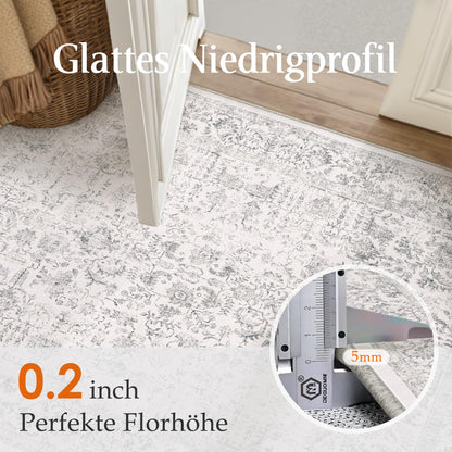 HUGEAR Vintage Teppich Grau 240x300 cm waschbar Kurzflor rutschfest