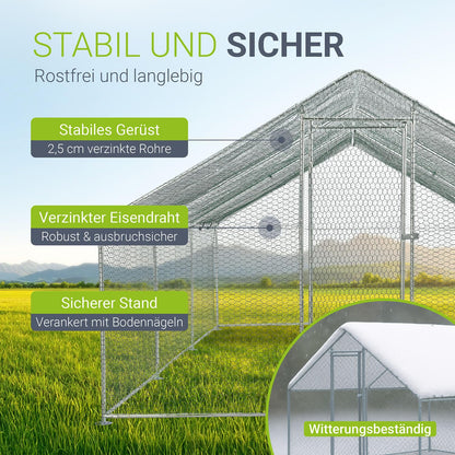 Juskys Freilaufgehege Metall 3x6m - Begehbarer Hühnerstall