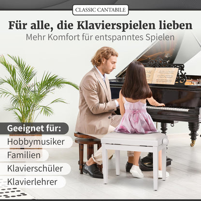 Classic Cantabile Pianobank Weiss-Hochglanz – Höhenverstellbar