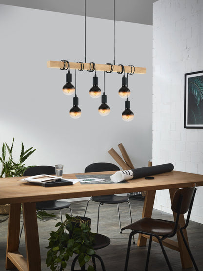EGLO Townshend Pendelleuchte Industrial 6-flammig - Schwarz/Braun