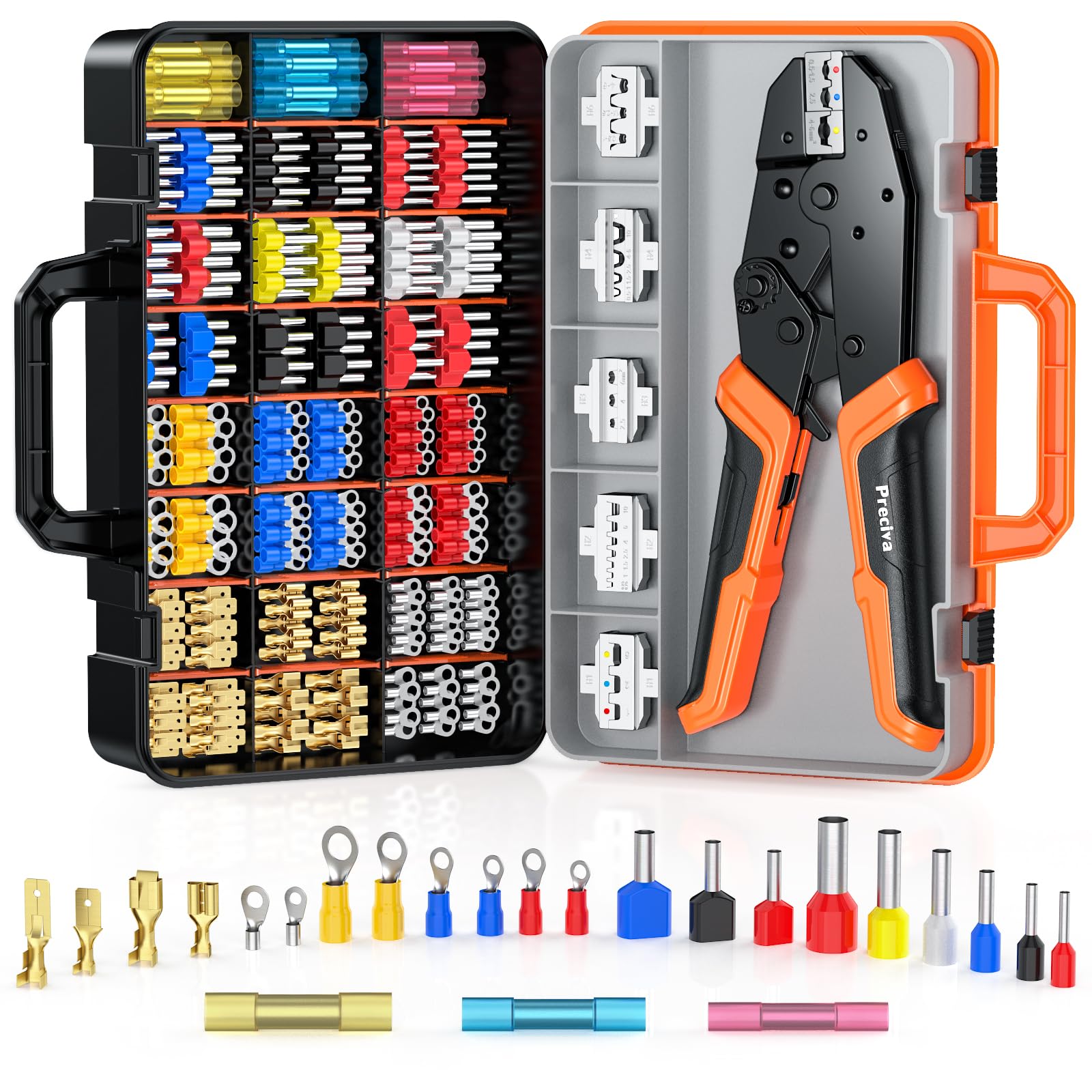 Preciva Crimpzangen-Set CP13307 mit 6 austauschbaren Einsätzen und Ratschenmechanik