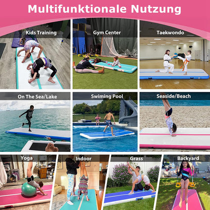 MEKETUM Airtrack Turnmatte aufblasbar, 3 m, 10 cm dick, Rosa