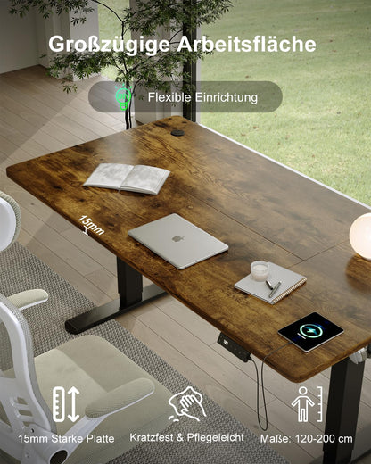 Devoko Steh-Sitz-Schreibtisch Elektrisch 160x80cm Vintage-Braun