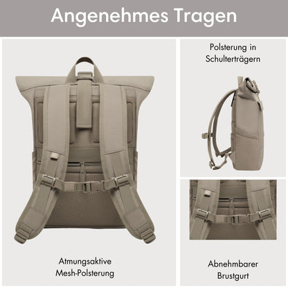 LARKSON No 4 Rolltop Rucksack mit Laptopfach, grau, 16 bis 20 Liter
