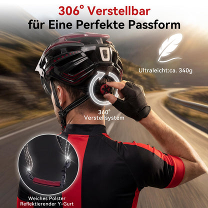RLQA Fahrradhelm BD030 mit Magnetvisier & LED, Grösse L, Schwarz-Rot