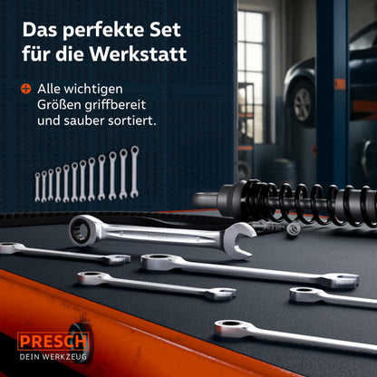 PRESCH Ratschenschlüssel Set 12tlg. 6-19mm - 90 Zähne mit Tasche
