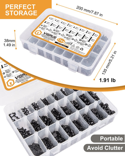 VIGRUE Schrauben Set M2 M3 M4 M5 mit Muttern, 1744-teilig