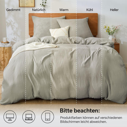 BEDELITE Musselin Bettwäsche 200x200 cm, 3-teilig, Taupe