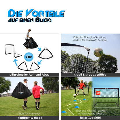 EASY2PLAY PRO Fussballtore für Kinder, 2er Set faltbar mit Zielscheibe