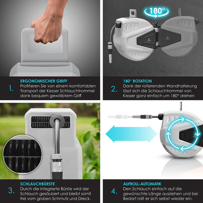 KESSER Automatische Wasserschlauchtrommel 32m Garten Grau