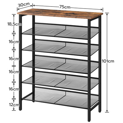 HOOBRO Schuhregal 6-lagig neigbar EBF16XJ01 - vintagebraun-schwarz