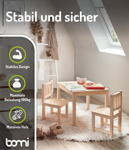 Bomi Amy Kindertisch 2 Stühle – Naturholz Set