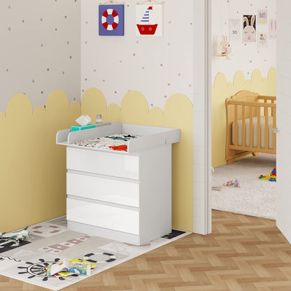 WOLTU Wickelkommode WT010ws mit Wickelaufsatz, 3 Schubladen, weiss