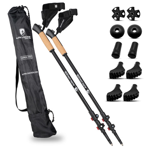 ALPIN LOACKER Nordic Walking Stöcke, Alu, verstellbar 105–135 cm mit Korkgriffen