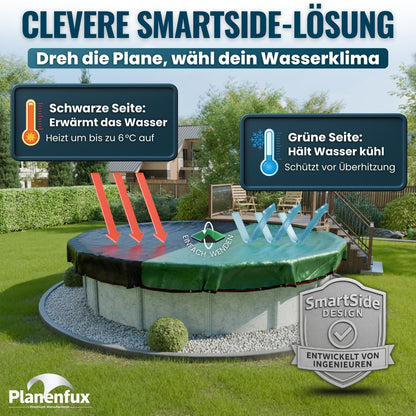 Planenfux® Poolabdeckung rund Ø 700 cm – Solarplane 2-in-1 Ø 820 cm