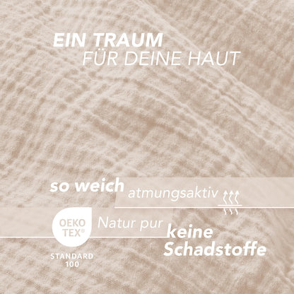 Pure Label Musselin Bettwäsche 135x200 cm + Kissenbezug 80x80 cm beige