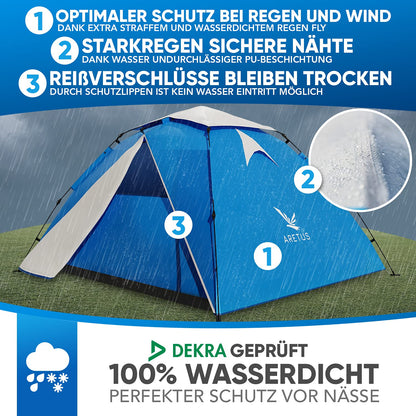 Aretus Wurfzelt 2-4 Personen – Automatisch, Wasserdicht, Gross