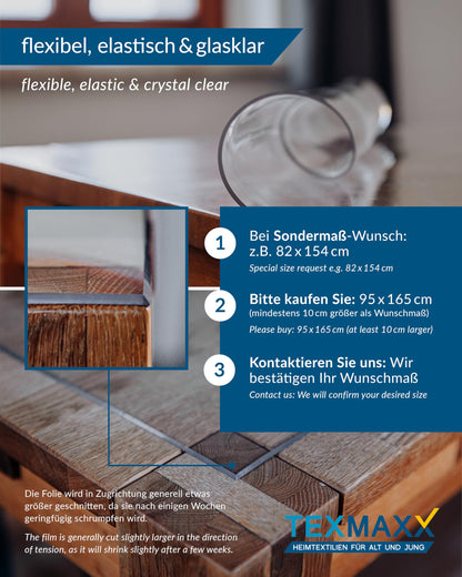TEXMAXX Tischfolie transparent 2mm abgeschrägte Kante 100 x 200 cm