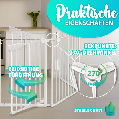 KIDUKU Kaminschutzgitter mit Tür Metall 300 cm – Weiss