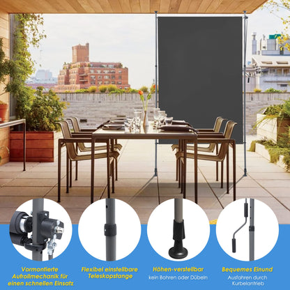 BelleMax Senkrechtmarkise 100x310cm ohne Bohren, Kurbel - Dunkelgrau