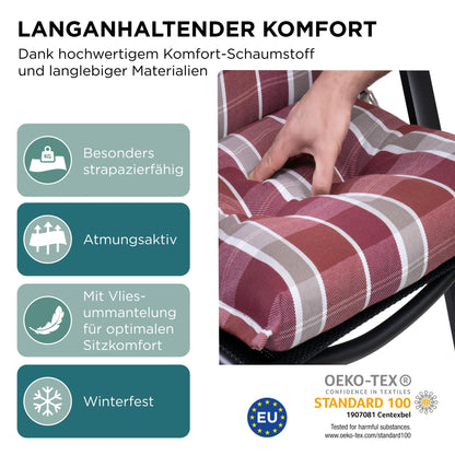 gardisun Niedriglehner Gartenstuhlauflagen - 8er Set Rot kariert Pastell