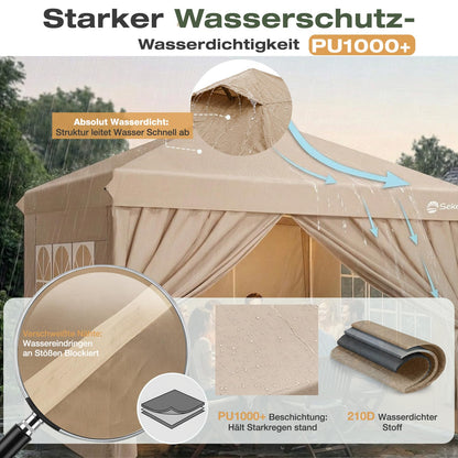Sekey Pop Up Pavillon 3x3 m, wasserdicht, mit Seitenwänden, beige