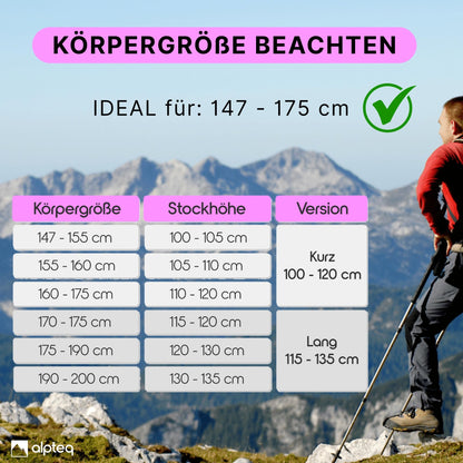 Alpteq Wanderstöcke faltbar Carbon Korkgriff Hot Pink 100-120cm
