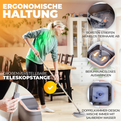 ALANBERG® Wischmopp Set mit Eimer 2-Kammer System – Grau