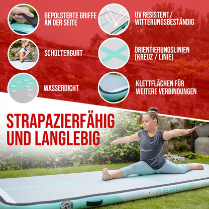 AERONE Airtrack Turnmatte aufblasbar für Gymnastik 4m - Mint