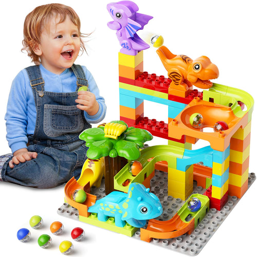 burgkidz Murmelbahn Bauklötze Dinosaurier Set, 78-teilig, ab 3 Jahren, farbenfrohe Kunststoffbausteine