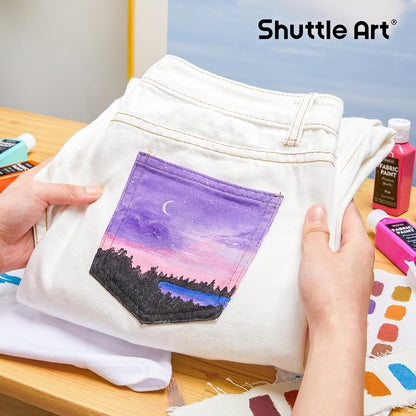 Shuttle Art Textilfarben Set, 30 waschfeste Stoffmalfarben mit Pinseln