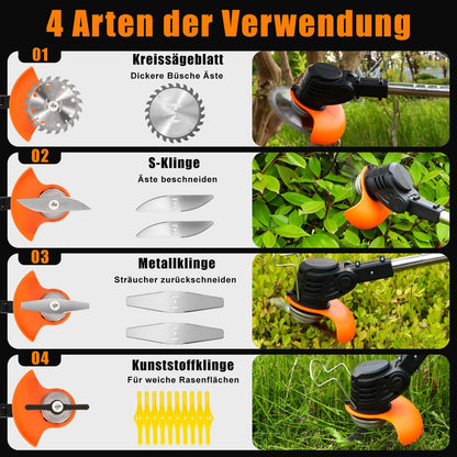 Xbzzgmg Akku Rasentrimmer, 3-in-1 Freischneider mit 2 Akkus