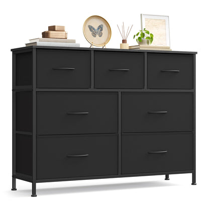 SONGMICS Kommode mit 7 Stoffschubladen, Stahl und MDF, schwarz – Aufbewahrung für Schlafzimmer, Flur und Wohnzimmer
