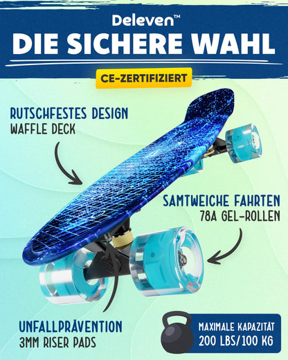 Deleven Skateboard LED Rollen 56 cm für Kinder & Erwachsene