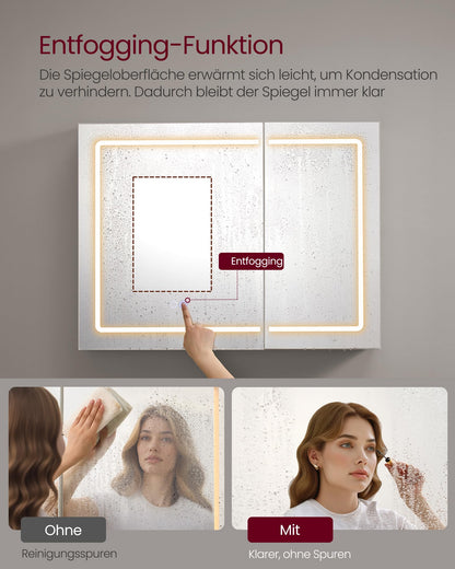 VASAGLE Kailyn Spiegelschrank mit LED-Beleuchtung, weiss, BBK134W01
