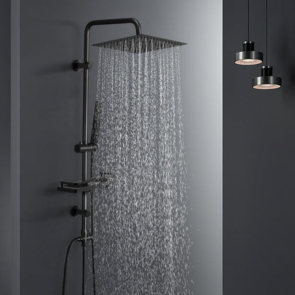 Görbach Regendusche Duschset Edelstahl Schwarz Eckig 20x20cm