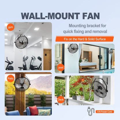 VEVOR Wandventilator 57 cm, oszillierend, IP44, 3 Stufen, schwarz