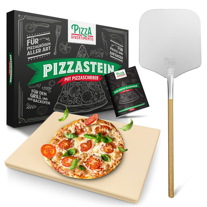 Pizza Divertimento Pizzastein mit Pizzaschieber für Backofen & Grill, rechteckiger Backstein 38 x 30 cm