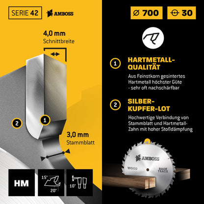 Amboss Werkzeuge HM Kreissägeblatt Brennholz - 700x30 Z42 WZ