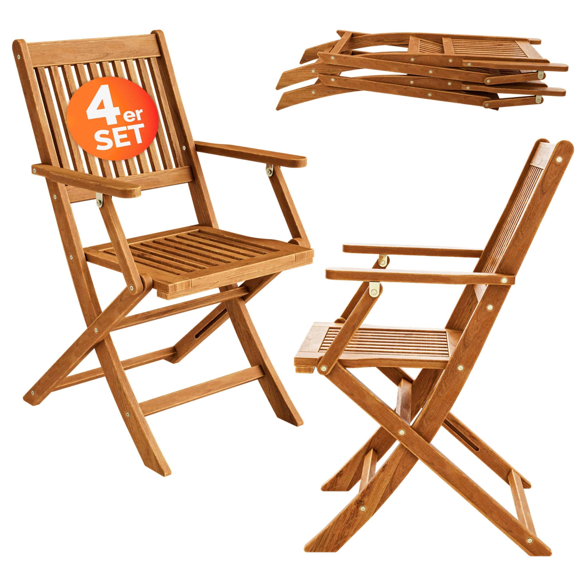 Casaria Sydney Gartenstuhl – Akazienholz klappbar 4er Set. Klappbare Gartenstühle aus Akazienholz, als platzsparende Sitzgelegenheit im Außenbereich.