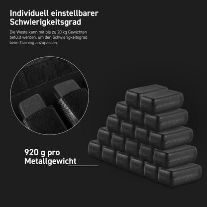 MSPORTS Gewichtsweste Premium Verstellbar - 20 kg, Schwarz