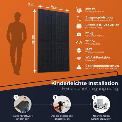 Solarway Solarpanel 500W Full Black bifazial Glas/Glas n-type