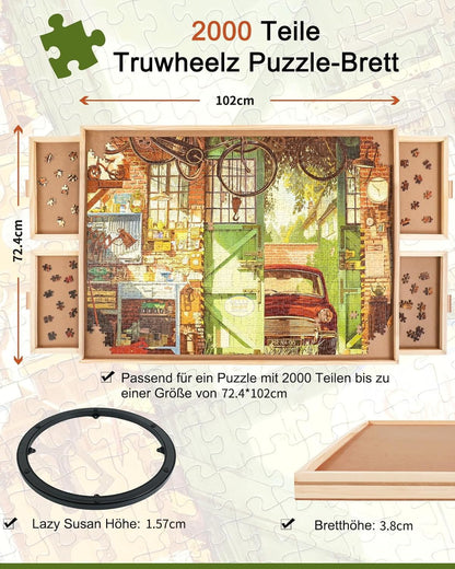 Drehbares Puzzlebrett 2000 Teile mit Schubladen, Abdeckung 72x102cm