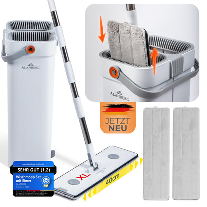 ALANBERG XL Wischmopp Set 2-Kammer – Selbstauswringend Weiss