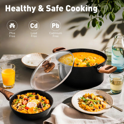 DishDelight Induktion Topfset 15-teilig Granit Antihaft Schwarz